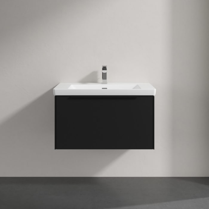 Villeroy & Boch Subway 3.0 Badmöbel-Set 80 cm mit Beleuchtung, Griff volcano black, 1 Auszug