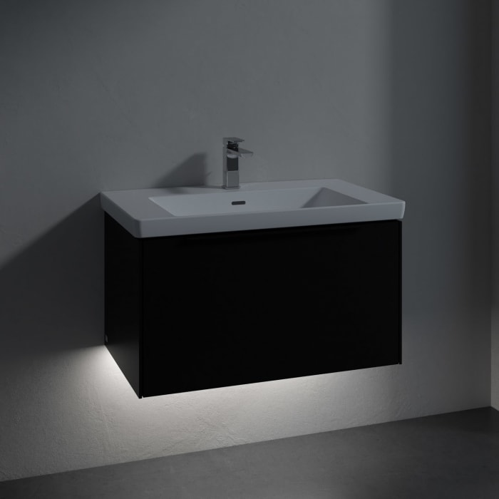 Villeroy & Boch Subway 3.0 Badmöbel-Set 80 cm mit Beleuchtung, Griff volcano black, 1 Auszug