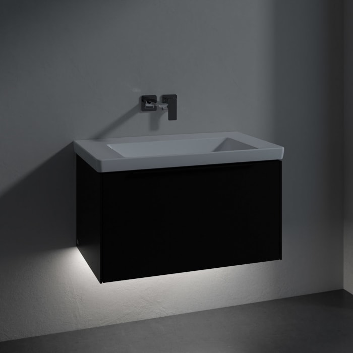 Villeroy & Boch Subway 3.0 Badmöbel-Set 80 cm mit Beleuchtung, Griff volcano black, 1 Auszug