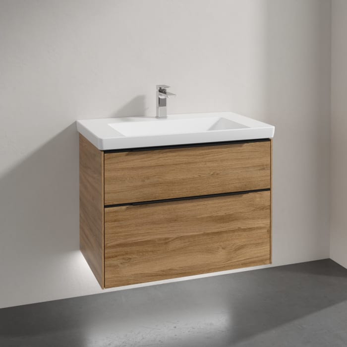 Villeroy & Boch Subway 3.0 Badmöbel-Set 80 cm mit Beleuchtung, Griff volcano black, 2 Auszüge