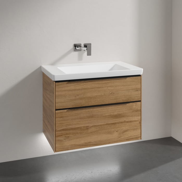 Villeroy & Boch Subway 3.0 Badmöbel-Set 80 cm mit Beleuchtung, Griff volcano black, 2 Auszüge