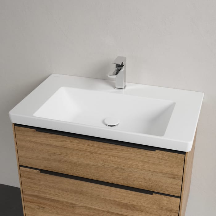 Villeroy & Boch Subway 3.0 Badmöbel-Set 80 cm mit Beleuchtung, Griff volcano black, 2 Auszüge