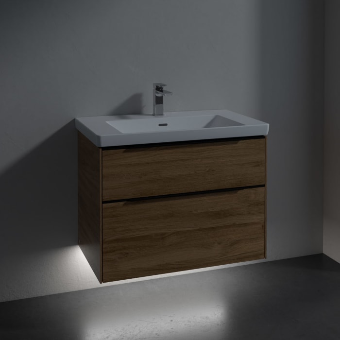 Villeroy & Boch Subway 3.0 Badmöbel-Set 80 cm mit Beleuchtung, Griff volcano black, 2 Auszüge