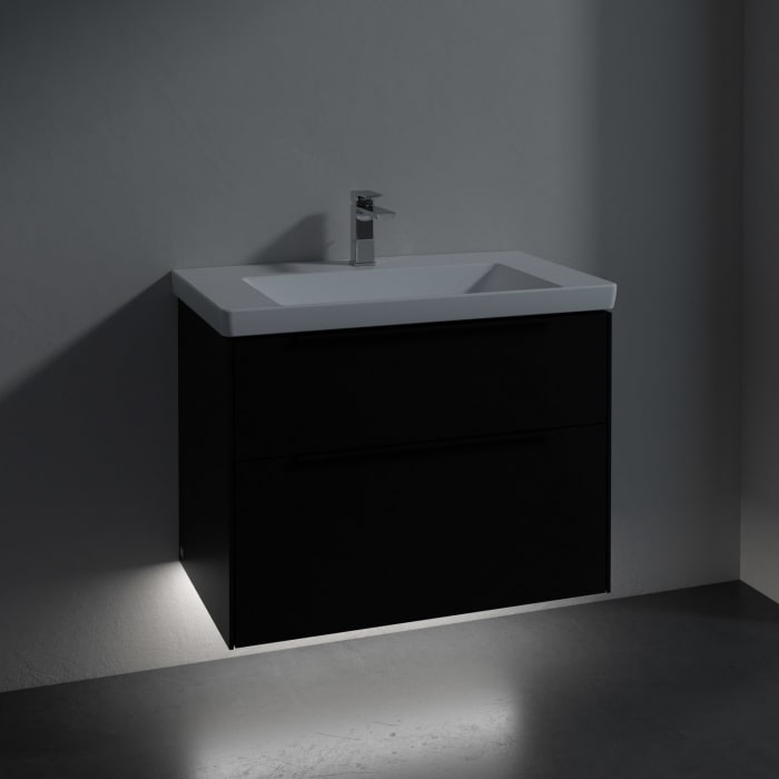 Villeroy & Boch Subway 3.0 Badmöbel-Set 80 cm mit Beleuchtung, Griff volcano black, 2 Auszüge
