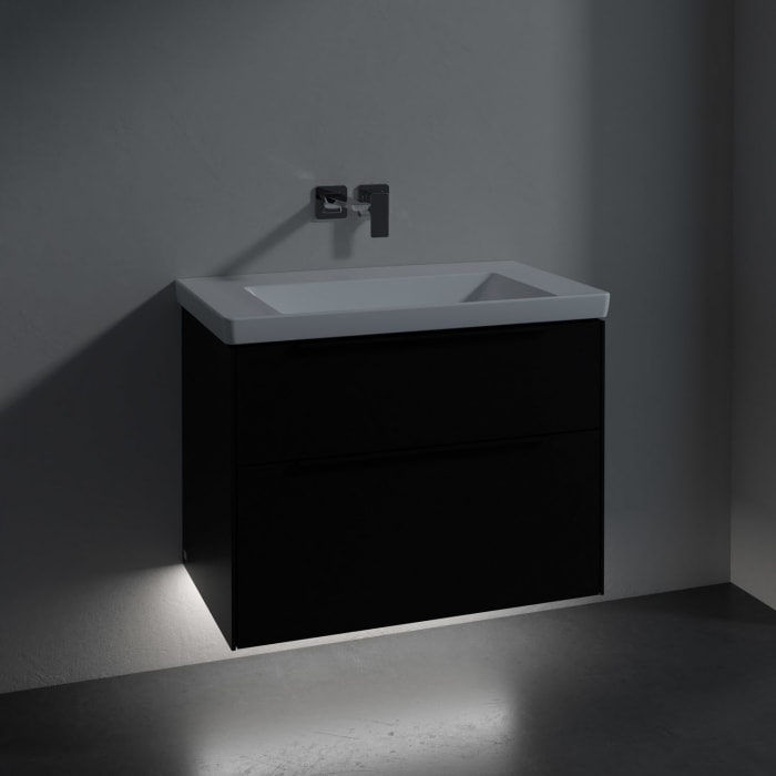 Villeroy & Boch Subway 3.0 Badmöbel-Set 80 cm mit Beleuchtung, Griff volcano black, 2 Auszüge