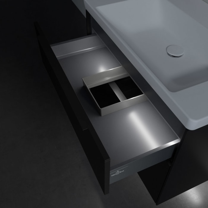 Villeroy & Boch Subway 3.0 Badmöbel-Set 80 cm mit Beleuchtung, Griff volcano black, 2 Auszüge