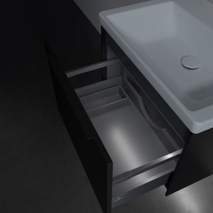 Villeroy & Boch Subway 3.0 Badmöbel-Set 65 cm mit Beleuchtung, Griff volcano black, 1 Auszug