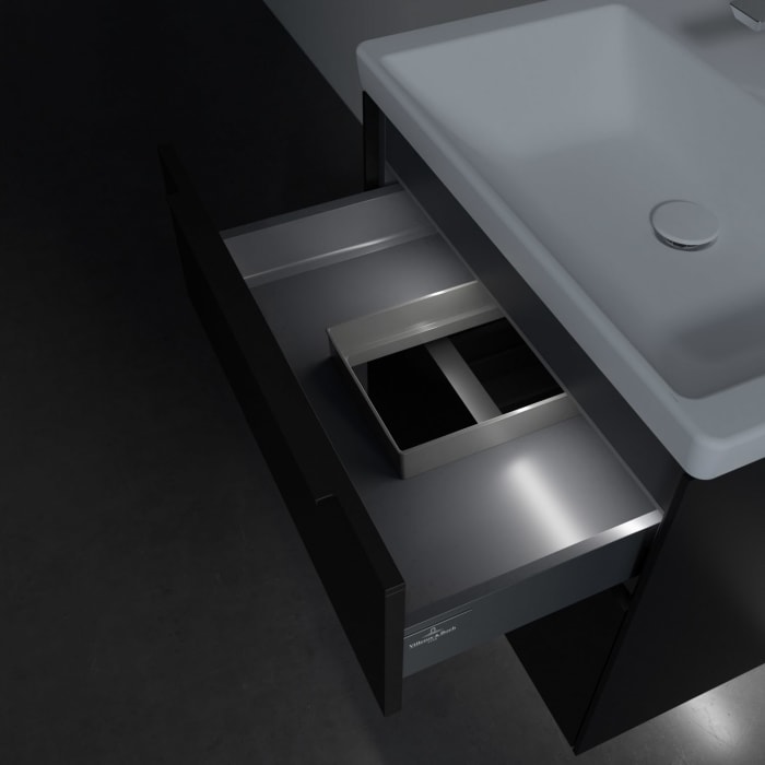 Villeroy & Boch Subway 3.0 Badmöbel-Set 65 cm mit Beleuchtung, Griff volcano black, 2 Auszüge