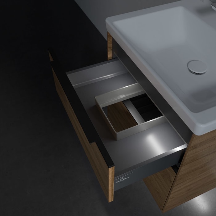 Villeroy & Boch Subway 3.0 Badmöbel-Set 60 cm mit Beleuchtung, Griff volcano black, 2 Auszüge