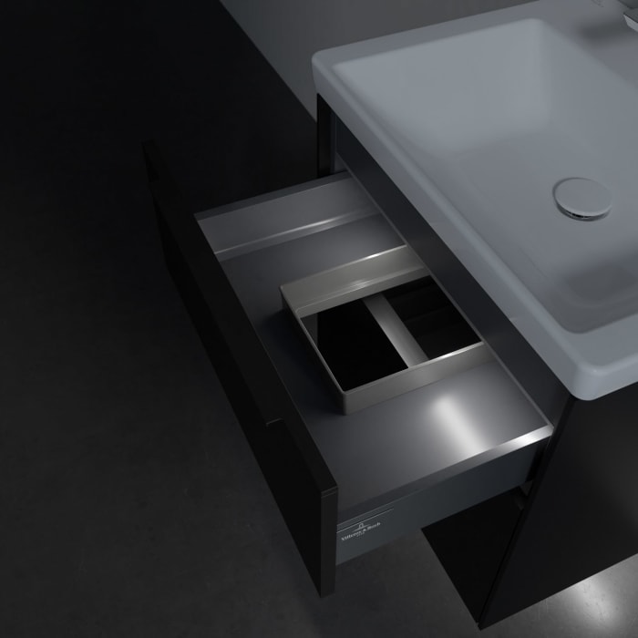 Villeroy & Boch Subway 3.0 Badmöbel-Set 60 cm mit Beleuchtung, Griff volcano black, 2 Auszüge