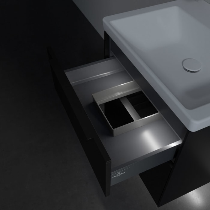 Villeroy & Boch Subway 3.0 Badmöbel-Set 60 cm mit Beleuchtung, Griff volcano black, 2 Auszüge