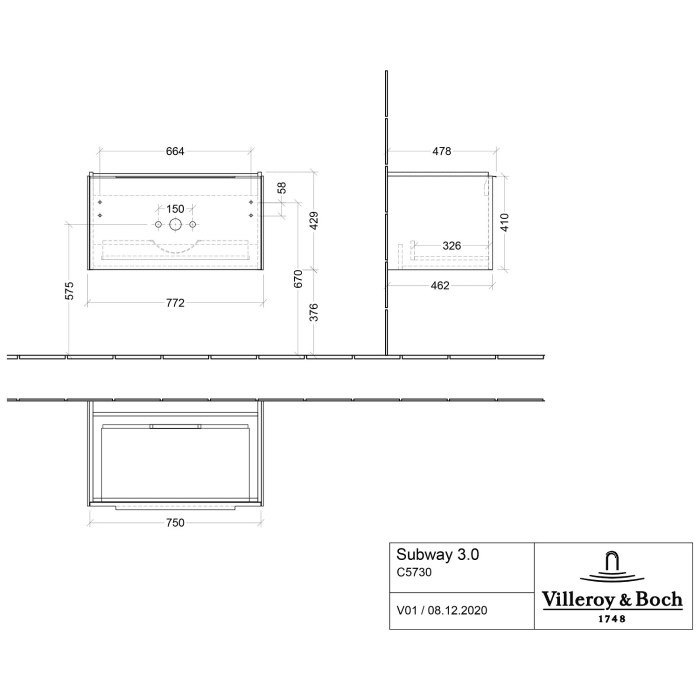 Villeroy & Boch Subway 3.0 Badmöbel-Set 80 cm, 1 Auszug