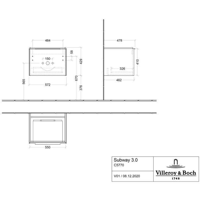 Villeroy & Boch Subway 3.0 Badmöbel-Set 60 cm, 1 Auszug