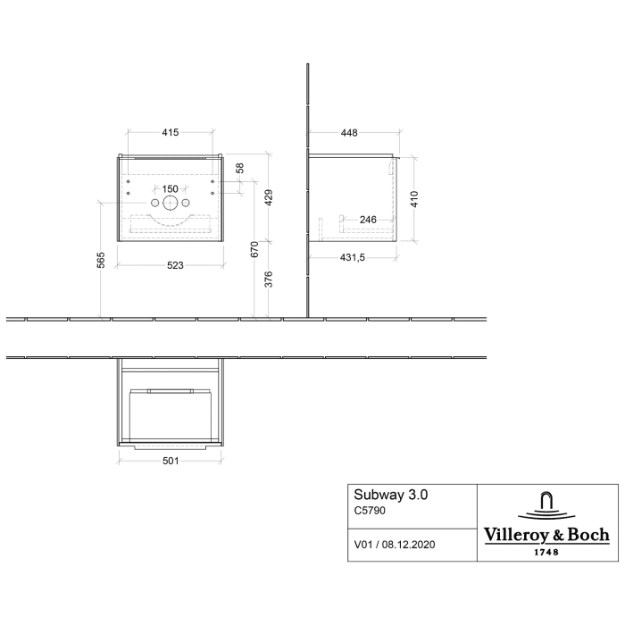 Villeroy & Boch Subway 3.0 Badmöbel-Set 55 cm, 1 Auszug