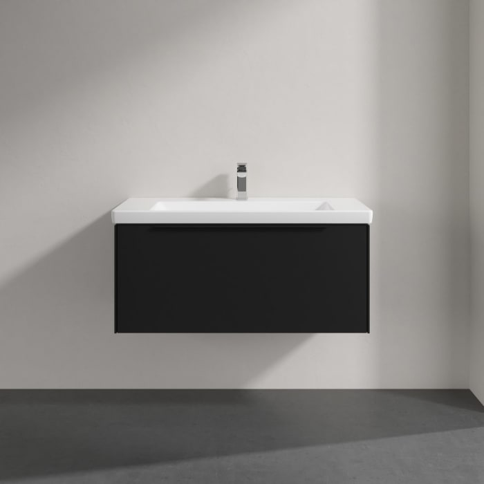 Villeroy & Boch Subway 3.0 Badmöbel-Set 100 cm mit Beleuchtung, Griff volcano black, 1 Auszug
