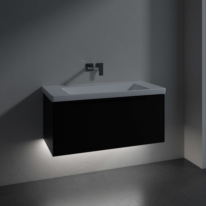 Villeroy & Boch Subway 3.0 Badmöbel-Set 100 cm mit Beleuchtung, Griff volcano black, 1 Auszug