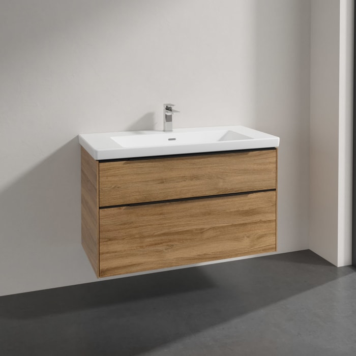 Villeroy & Boch Subway 3.0 Badmöbel-Set 100 cm, Griff volcano black, 2 Auszüge