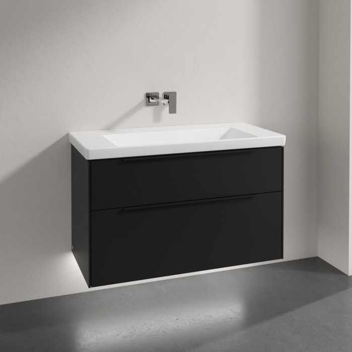 Villeroy & Boch Subway 3.0 Badmöbel-Set 100 cm mit Beleuchtung, Griff volcano black, 2 Auszüge