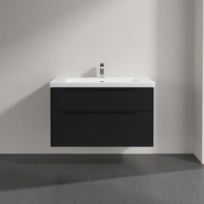 Villeroy & Boch Subway 3.0 Badmöbel-Set 100 cm mit Beleuchtung, Griff volcano black, 2 Auszüge