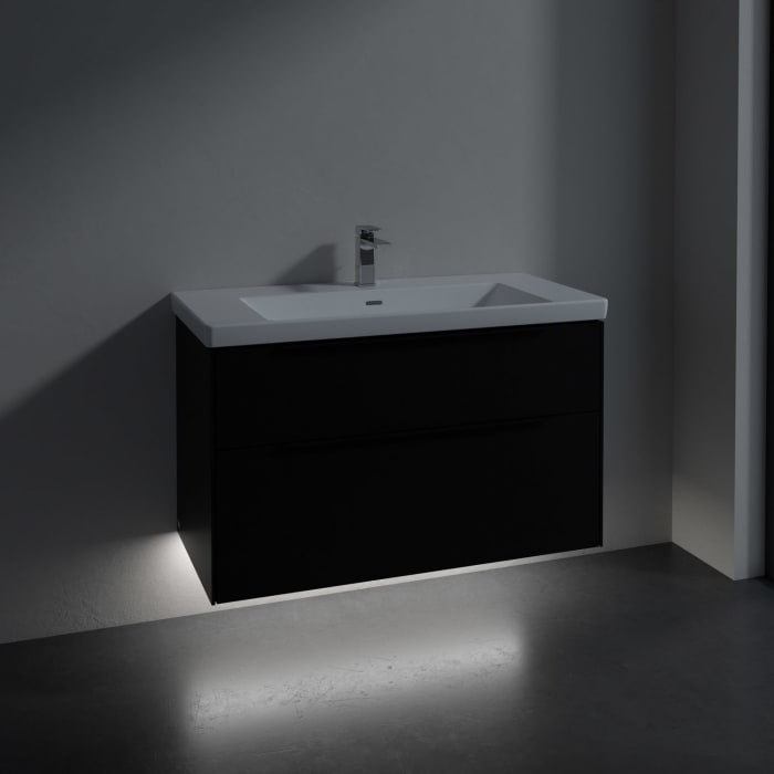Villeroy & Boch Subway 3.0 Badmöbel-Set 100 cm mit Beleuchtung, Griff volcano black, 2 Auszüge
