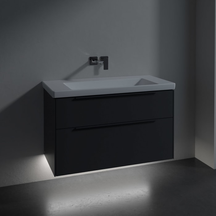 Villeroy & Boch Subway 3.0 Badmöbel-Set 100 cm mit Beleuchtung, Griff in Möbelfarbe, 2 Auszüge