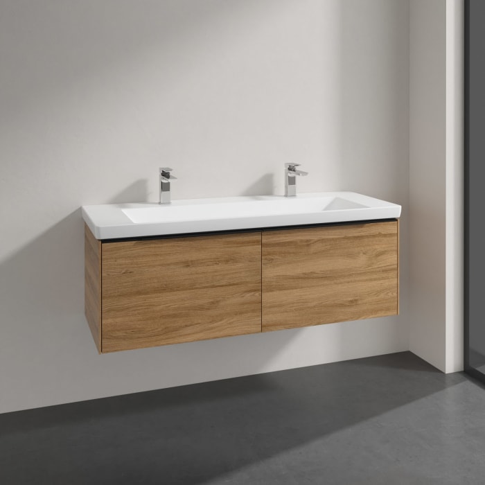 Villeroy & Boch Subway 3.0 Badmöbel-Set 130 cm, Griff volcano black, 2 Auszüge, WT für 2 Armaturen