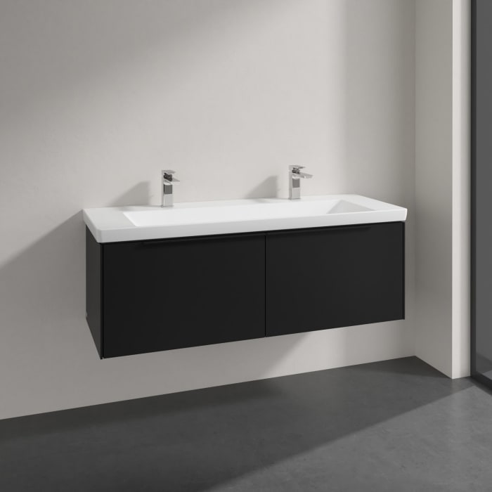 Villeroy & Boch Subway 3.0 Badmöbel-Set 130 cm, Griff volcano black, 2 Auszüge, WT für 2 Armaturen