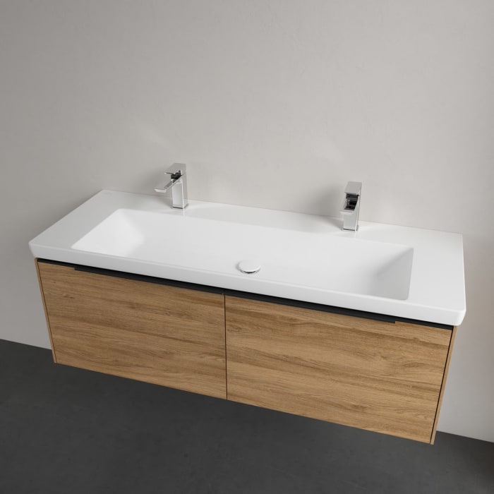 Villeroy & Boch Subway 3.0 Badmöbel-Set 130 cm mit Beleuchtung, Griff volcano black, 2 Auszüge, WT für 2 Armaturen