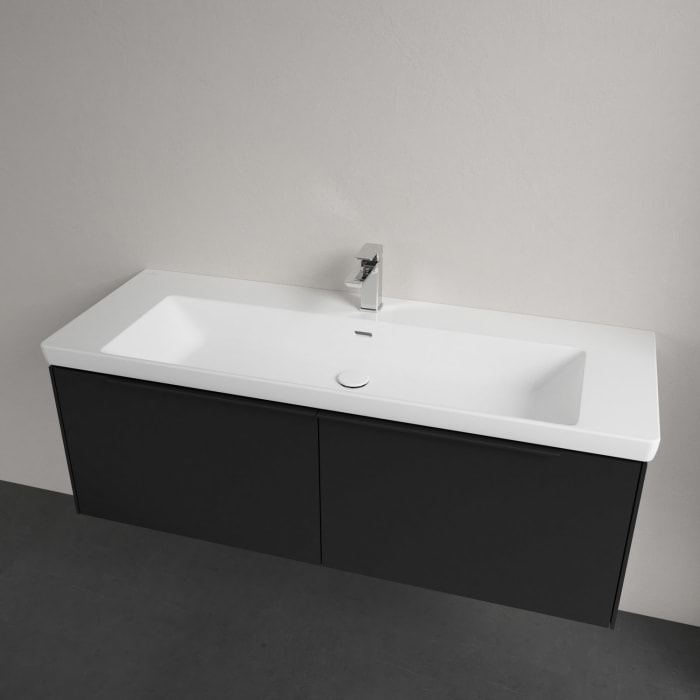 Villeroy & Boch Subway 3.0 Badmöbel-Set 130 cm mit Beleuchtung, Griff volcano black, 2 Auszüge