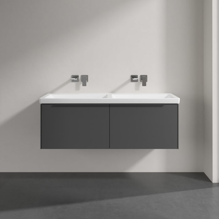 Villeroy & Boch Subway 3.0 Badmöbel-Set 130 cm, Griff in Möbelfarbe, 2 Auszüge, Doppelwaschtisch