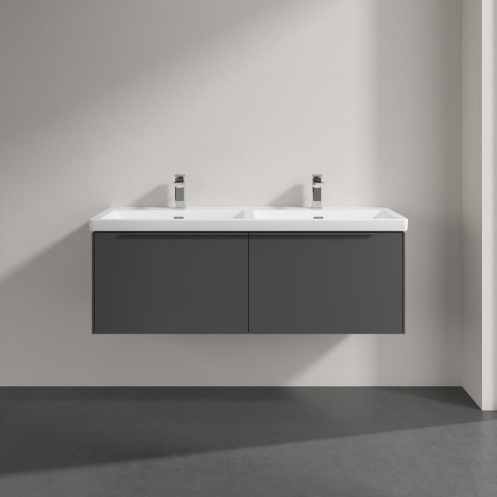 Villeroy & Boch Subway 3.0 Badmöbel-Set 130 cm, Griff in Möbelfarbe, 2 Auszüge, Doppelwaschtisch