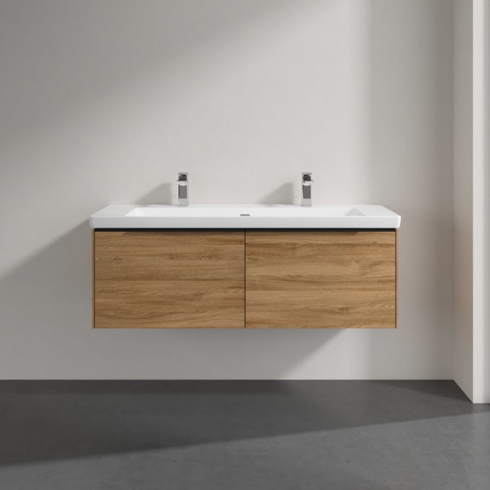 Villeroy & Boch Subway 3.0 Badmöbel-Set 130 cm, Griff volcano black, 2 Auszüge, WT für 2 Armaturen