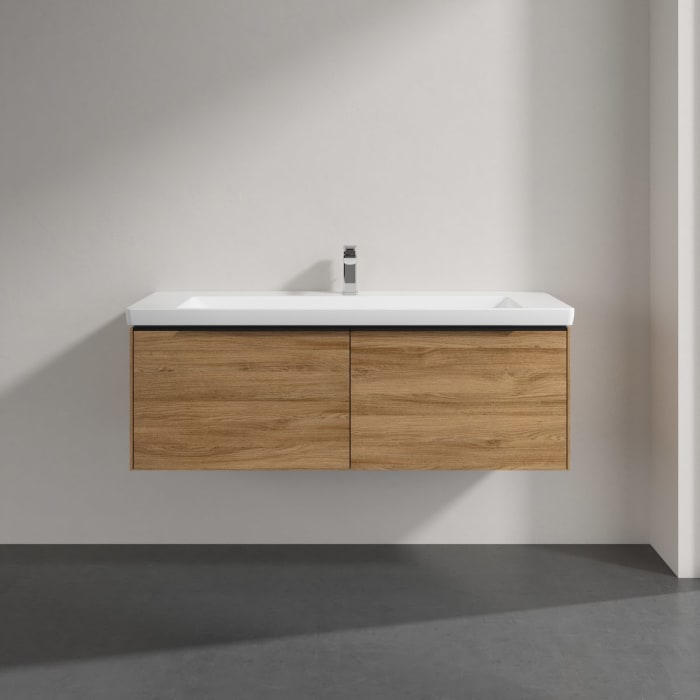 Villeroy & Boch Subway 3.0 Badmöbel-Set 130 cm mit Beleuchtung, Griff volcano black, 2 Auszüge