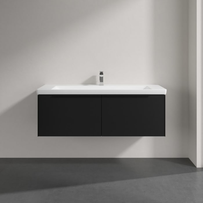 Villeroy & Boch Subway 3.0 Badmöbel-Set 130 cm mit Beleuchtung, Griff volcano black, 2 Auszüge