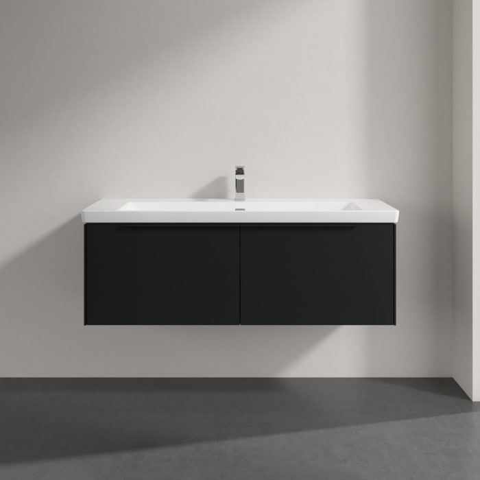 Villeroy & Boch Subway 3.0 Badmöbel-Set 130 cm mit Beleuchtung, Griff volcano black, 2 Auszüge