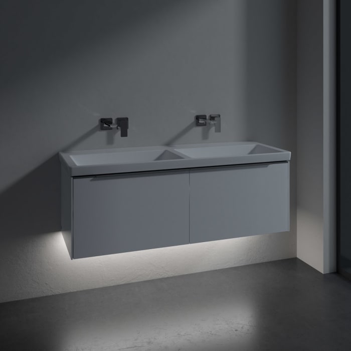 Villeroy & Boch Subway 3.0 Badmöbel-Set 130 cm mit Beleuchtung, 2 Auszüge, Doppelwaschtisch