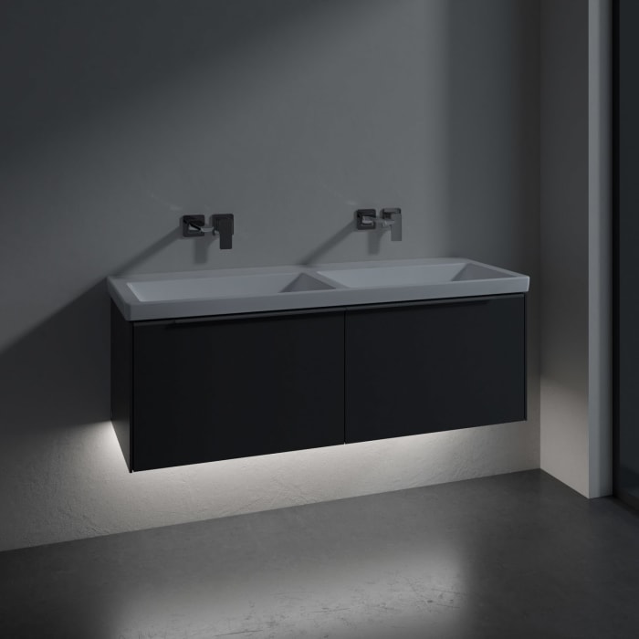 Villeroy & Boch Subway 3.0 Badmöbel-Set 130 cm mit Beleuchtung, 2 Auszüge, Doppelwaschtisch