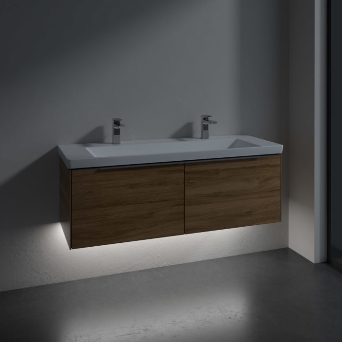 Villeroy & Boch Subway 3.0 Badmöbel-Set 130 cm mit Beleuchtung, 2 Auszüge, WT für 2 Armaturen