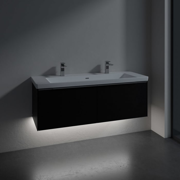 Villeroy & Boch Subway 3.0 Badmöbel-Set 130 cm mit Beleuchtung, 2 Auszüge, WT für 2 Armaturen