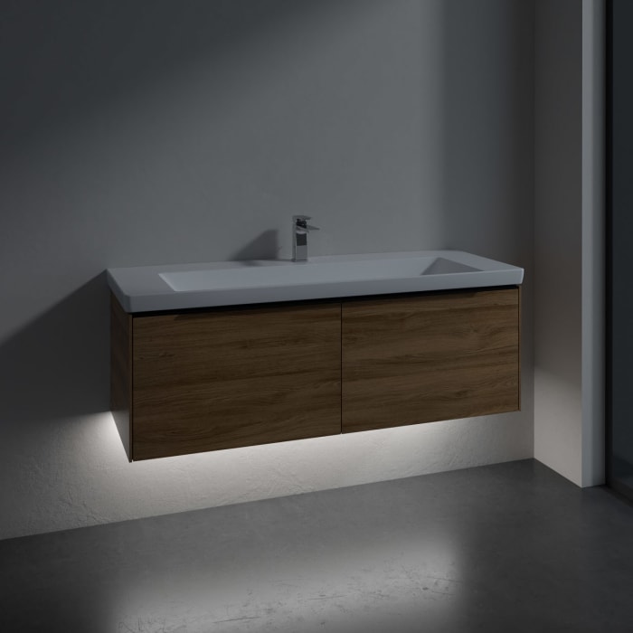 Villeroy & Boch Subway 3.0 Badmöbel-Set 130 cm mit Beleuchtung, Griff volcano black, 2 Auszüge