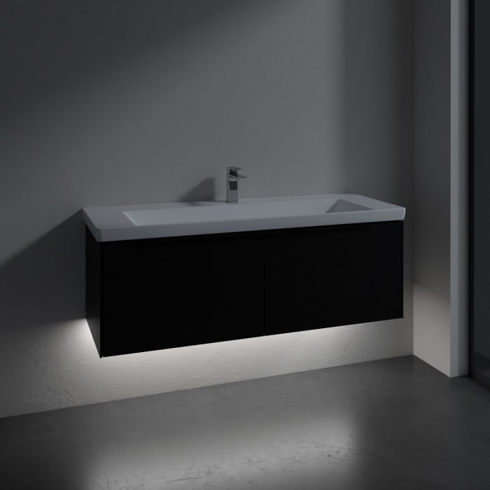 Villeroy & Boch Subway 3.0 Badmöbel-Set 130 cm mit Beleuchtung, Griff volcano black, 2 Auszüge