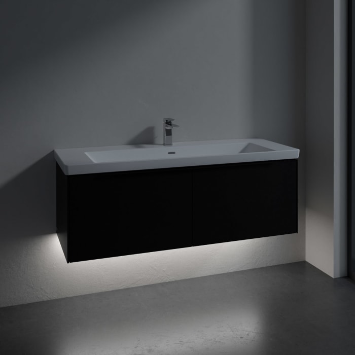 Villeroy & Boch Subway 3.0 Badmöbel-Set 130 cm mit Beleuchtung, Griff volcano black, 2 Auszüge