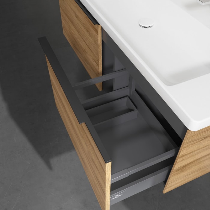 Villeroy & Boch Subway 3.0 Badmöbel-Set 130 cm, Griff volcano black, 2 Auszüge, WT für 2 Armaturen