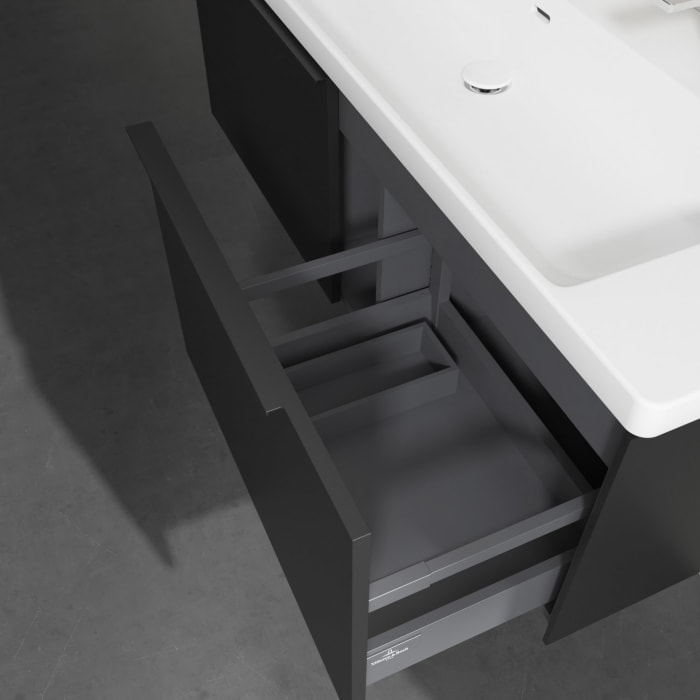 Villeroy & Boch Subway 3.0 Badmöbel-Set 130 cm, Griff volcano black, 2 Auszüge, WT für 2 Armaturen