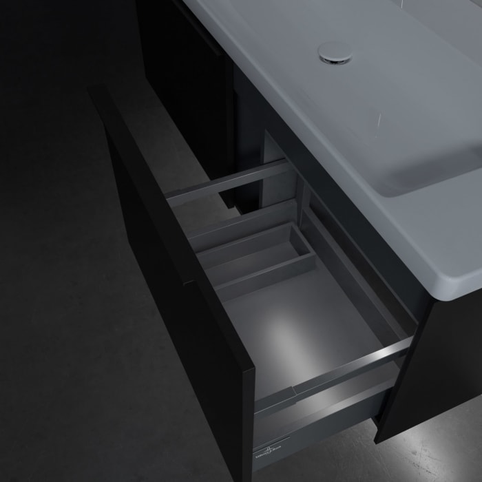 Villeroy & Boch Subway 3.0 Badmöbel-Set 130 cm mit Beleuchtung, Griff volcano black, 2 Auszüge