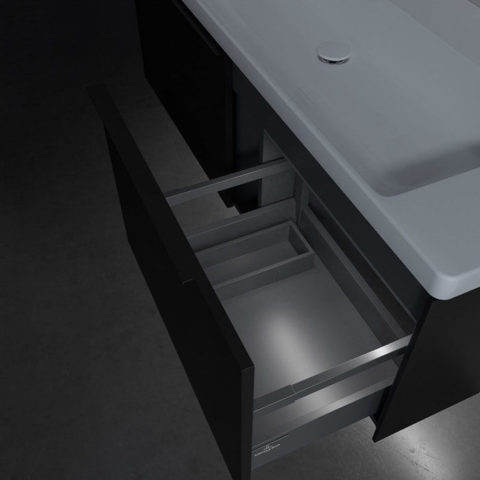 Villeroy & Boch Subway 3.0 Badmöbel-Set 130 cm mit Beleuchtung, Griff volcano black, 2 Auszüge