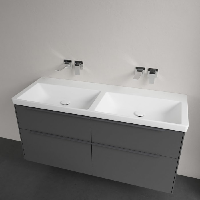 Villeroy & Boch Subway 3.0 Badmöbel-Set 130 cm, Griff in Möbelfarbe, 4 Auszüge, Doppelwaschtisch