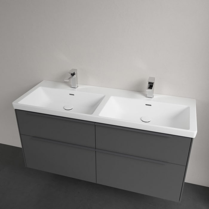 Villeroy & Boch Subway 3.0 Badmöbel-Set 130 cm, Griff in Möbelfarbe, 4 Auszüge, Doppelwaschtisch