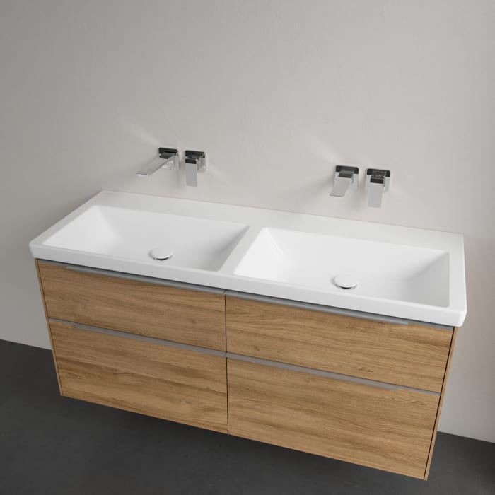 Villeroy & Boch Subway 3.0 Badmöbel-Set 130 cm mit Beleuchtung, 4 Auszüge, Doppelwaschtisch