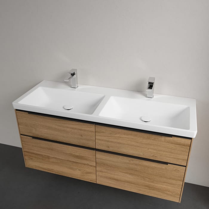 Villeroy & Boch Subway 3.0 Badmöbel-Set 130 cm mit Beleuchtung, Griff volcano black, 4 Auszüge, Doppelwaschtisch